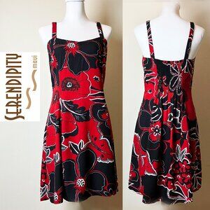 Serendipity Maui | Red & Black Mini Sundress w/Abstract Print | Size S | EUC